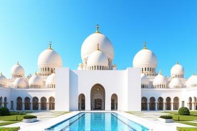 Exterior of Sheikh Zayed Grand Mosque in Abu Dhabi