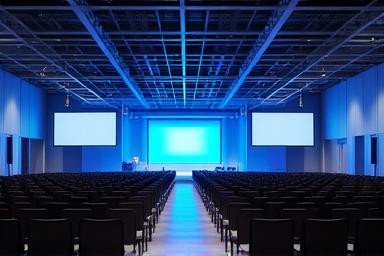 Setup for a large conference in a modern hall